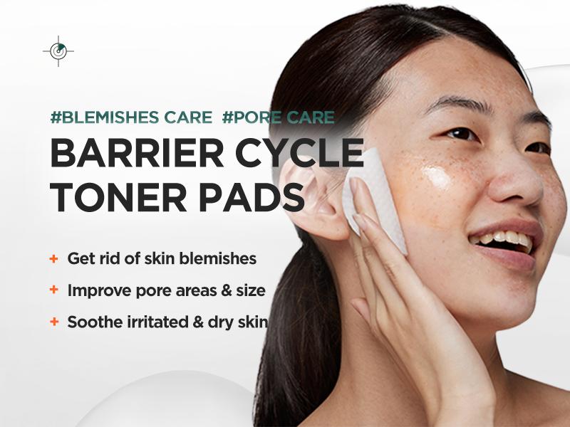 [P.CALM Official] Barrier Cycle Toner Pad – 60 Pads with Centella Asiatica & Papaya Extract for Soothing, Moisturizing & Exfoliating, Korean Vegan Facial Toners Pads for Sensitive Skin (160ml / 5.41 fl.oz)