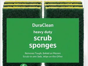 Heavy Duty Scrub Sponges, Dual-Sided Design, Yellow/Green, 6-Pack