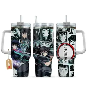 Demon Slayer Mist Hashira Muichiro 40oz Tumbler – Stainless Steel Travel Mug with Handle, Straw, Insulated, Manga, Anime Lover, Kimetsu No Yaiba Gift for Men and Women