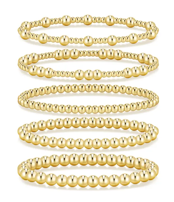 17KM Gold Bracelets Jewelry for Women, Waterproof Beaded Strand Bead Ball Bracelet Stack, Adjustable Bracelet for Gifts, summerwins