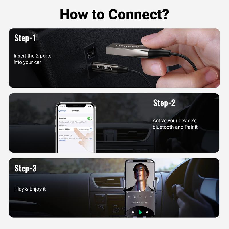 UGREEN Aux to Bluetooth 6.0 Adapter 3.5mm Bluetooth Receiver for Car USB 2.0 to 3.5mm Jack Kit with Built-in Microphone Aux Input for Hands-Free Calls Compatible with Car Speaker and Home Audio,TikTokShopHolidayHaul