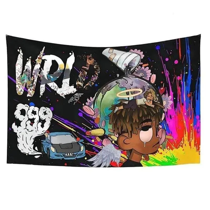 Tapestry Juice World Rapper 3x5ft Flag Premium Polyester Tapestry Rap Hip Hop Art Print Wall Hanging for College Dorm Man Cave Decor Banner with 4 Grommets Solid Color Decorative Decoration