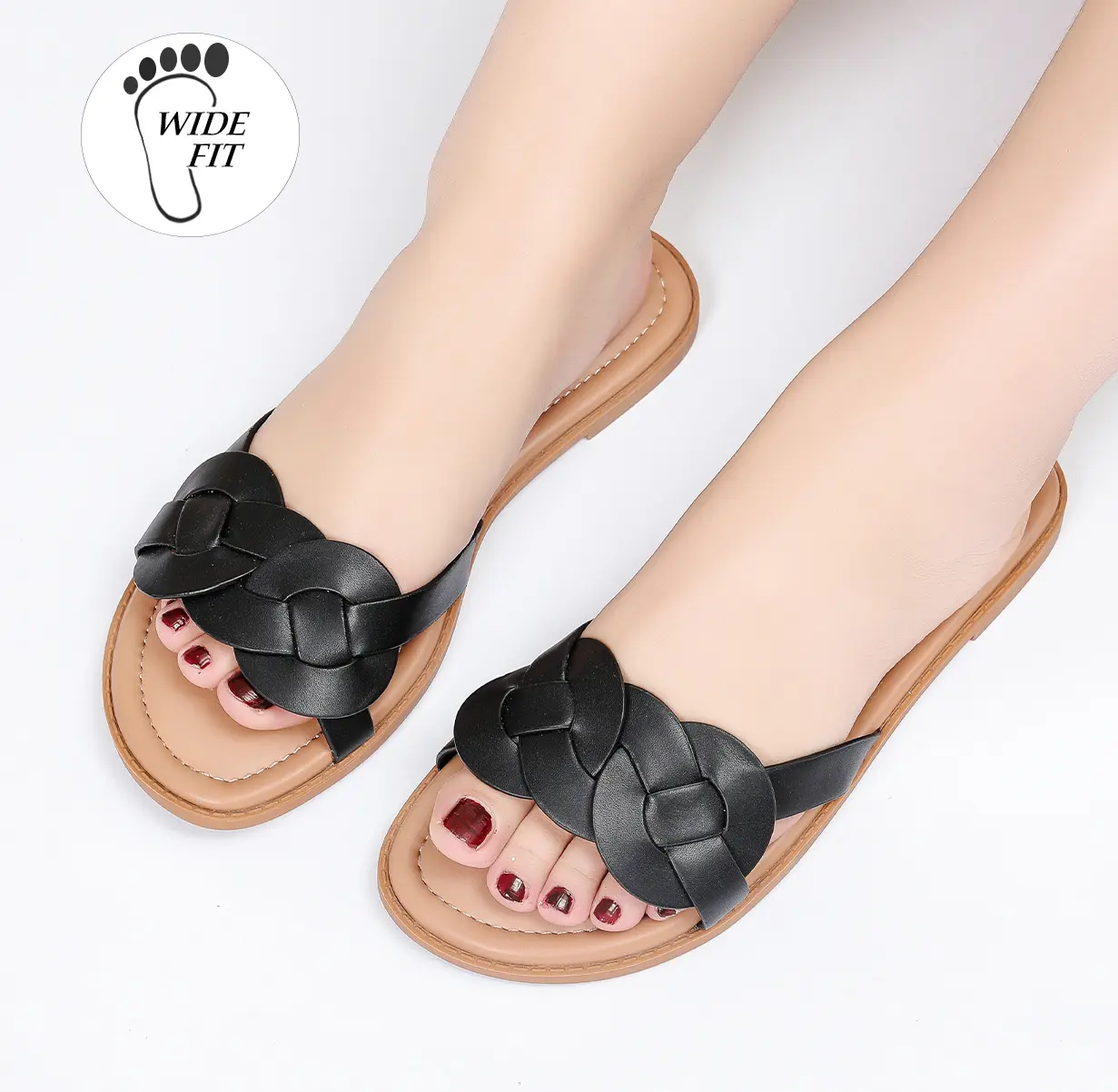 Luoika Women's Wide Width Flat Slides Sandals, Casual Comfortable Summer Beach Shoes Slip on Slide Sandal for Women.