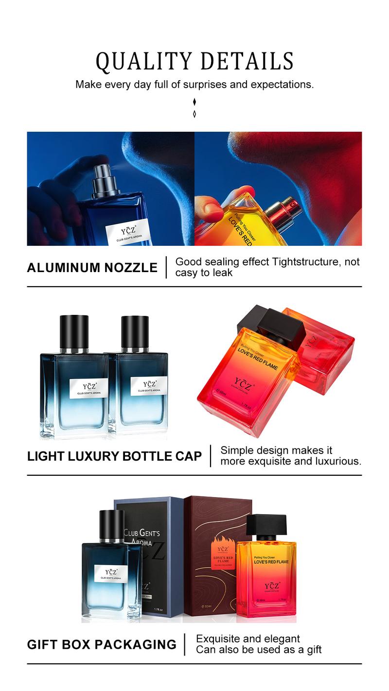 YCZ Men's EDP 2-Piece Set Club Gent's Aroma & Love's Red Flame 50ml Each Aromatic Woody Fruity Chypre Long-Lasting Fragrance for Night & Daily Wear Gift Bundle Cedarwood Amber YCZ Men's EDP 2-Piece Set Club Gent's Aroma & Love's Red Flame 50ml Each Aromatic Woody Fruity Chypre Long-Lasting Fragrance for Night & Daily Wear Gift Bundle Cedarwood Amber