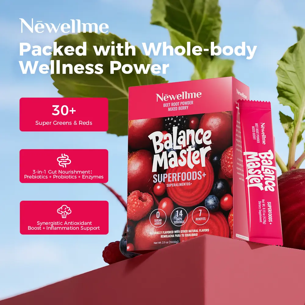 Newellme Balance Master Superfoods+ Beetroot Powder 14 Bottles per Box Supports Blood Pressure Leg Veins Heart & Blood Vessel Health