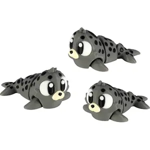 PowerTRC 3D Printed Articulated Seal Fidget Toy 3 Pack – Flexible Cute Animal Desk Decor, Adult Fidget Collectible – 3D Printed in USA