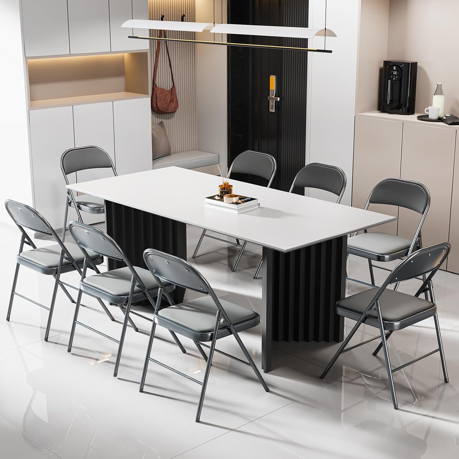 Bonnlo Folding Chair with Comfortable Padded Cushion and Back, Portable Folding Chairs for Outside, Office Events, Weddings, Pu Leather, 6 Gray