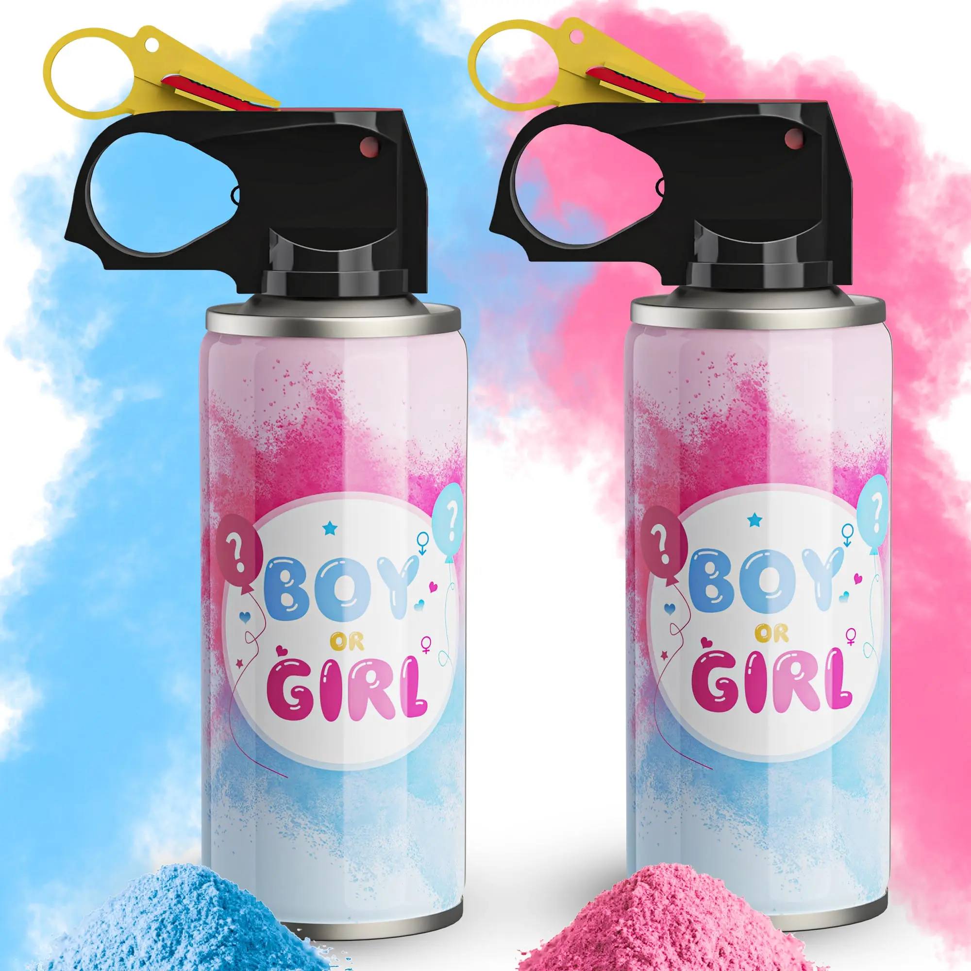 Gender Reveal Fire Extinguisher Color Blasters (2 Bottles) - Festive Party Supplies for Baby Gender Reveal, Outdoor Activities