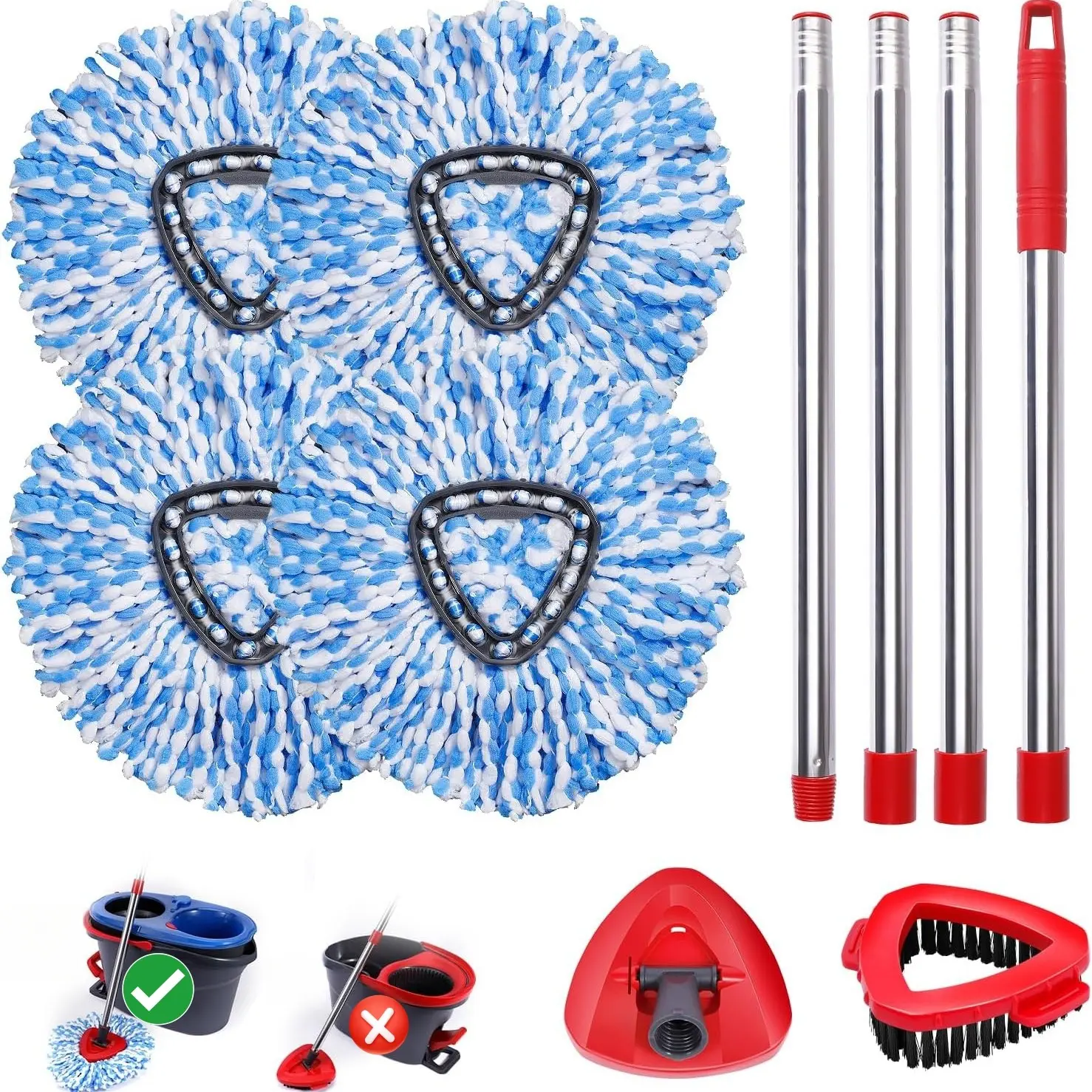 4 Blue Pads With Mop Handle Set