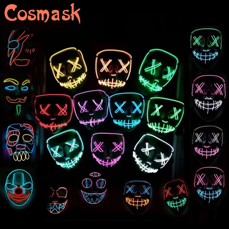Halloween Clubbing Light Up LED Mask Costume Rave Cosplay Party Purge 3 Modes
