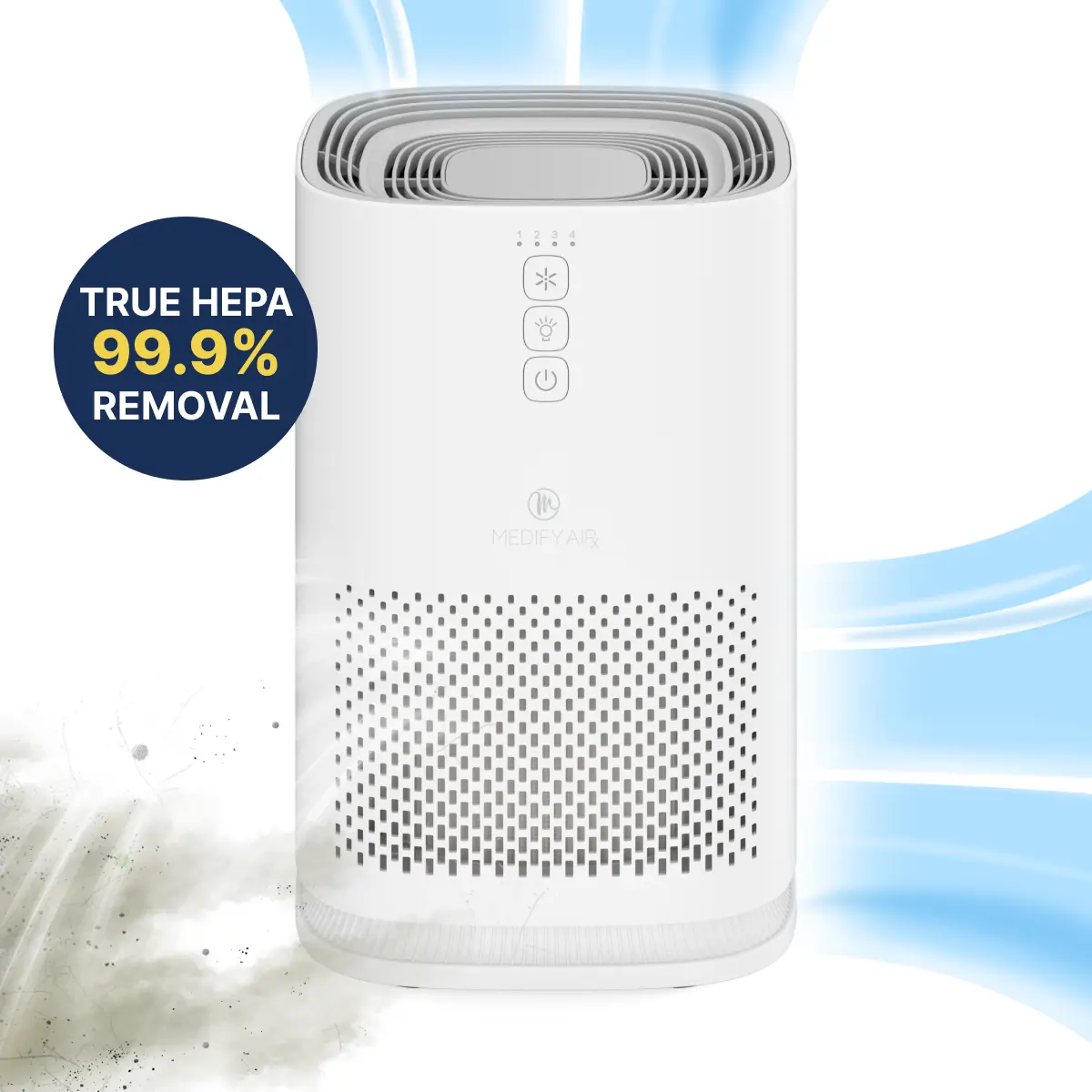 Medify MA-14 Air Purifier for Residential Use, Certified H13 HEPA Filter, Button-Controlled Adjustable Settings, 470 ft²/h, 110V, 2.4 lbs, Nightlight, Allergy Relief, Removes Dust, Smoke, Pollutants, Odors, Pet Dander, Carb, Office Use