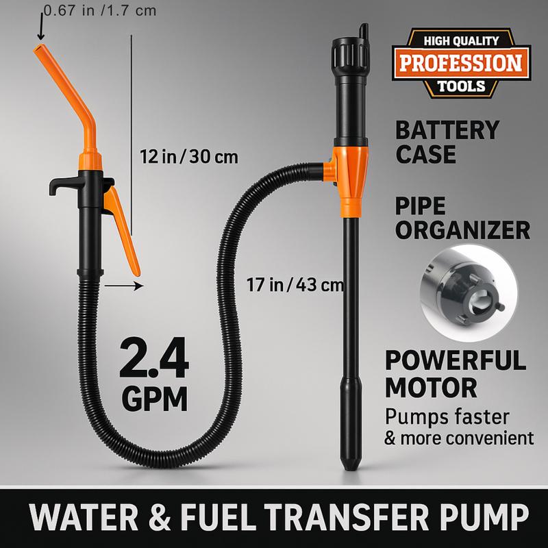 Electric Fuel Transfer Pump Powered, 3GPM Portable Fluid Transfer Siphon Pump with Oil Pipeline, Battery Gas Pumps with Adjustable Flow Control Nozzle for Car Gas Can/Gasoline/Water/Oil