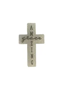 F/R22- (1)PC 1.5" Amazing Grace Cross Clear W/Silver Glitter Focal Bead for DIY Keychains, Wristlets, Cup Charms, Car Charms ETC