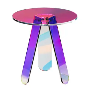 VEVOR Round Iridescent Side Table,  , Acrylic End Table, Clear Rainbow Acrylic Coffee Table for Drink, Food, Snack used in Living Room, Bedroom, and Study
