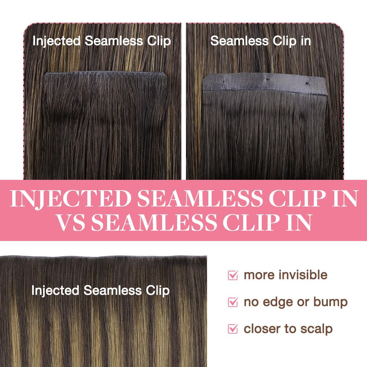 GOOGOO Invisi Edge Injected Seamless Clip in Human Hair Extensions Invisible Natural Straight#Greenish#TikTokShopSpringGlowUp