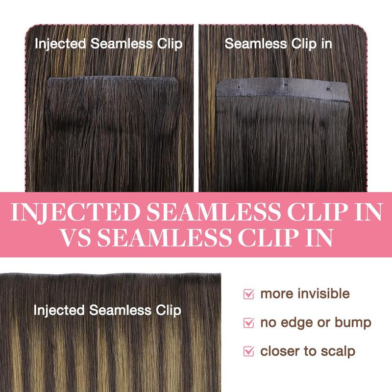 GOOGOO Invisi Edge Injected Seamless Clip in Human Hair Extensions Invisible Natural Straight