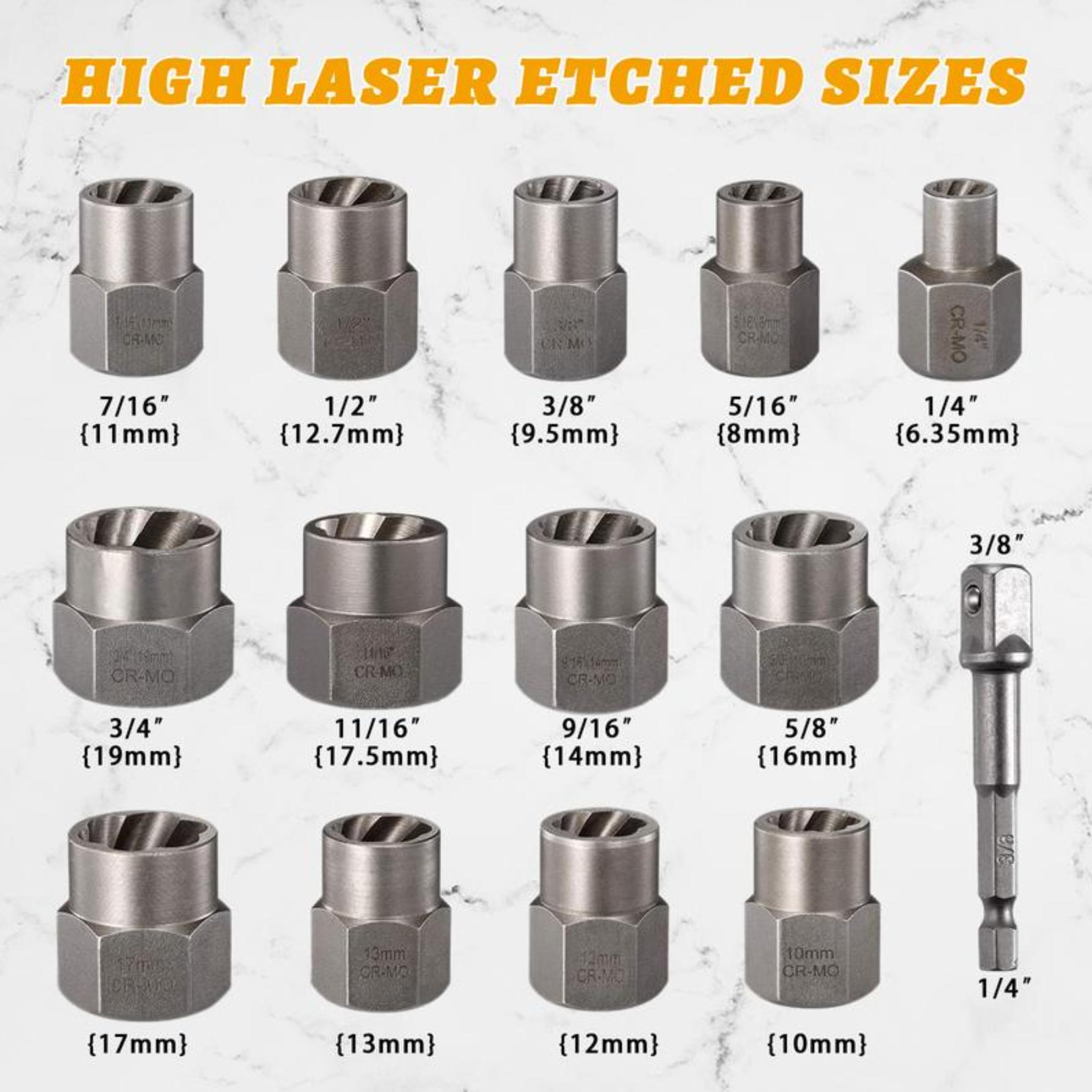 【TikTokShopBlackFriday 】 Bolt Extractor Tool Set, 13+1 Counts Impact & Nut Remover Stripped Lug Remover, Drive Rounded Bolt Remover for Removing Damaged, Frozen Universal Impact impact bolt