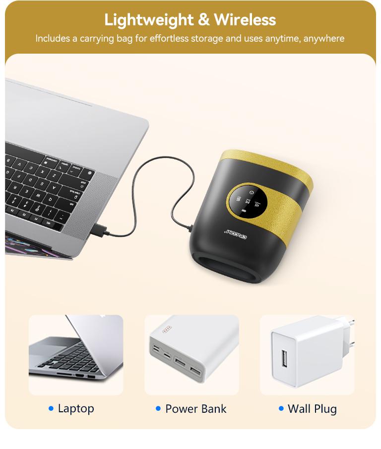 Big Promotion CINCOM Brand New Hand Massager, Cordless Finger Massager with Heat and Vibration, Adjustable Intensity and Temperature, with Clear Visible LED Screen, Rechargeable, Comfort, Great as a Gift for Friends or Family, Comfort