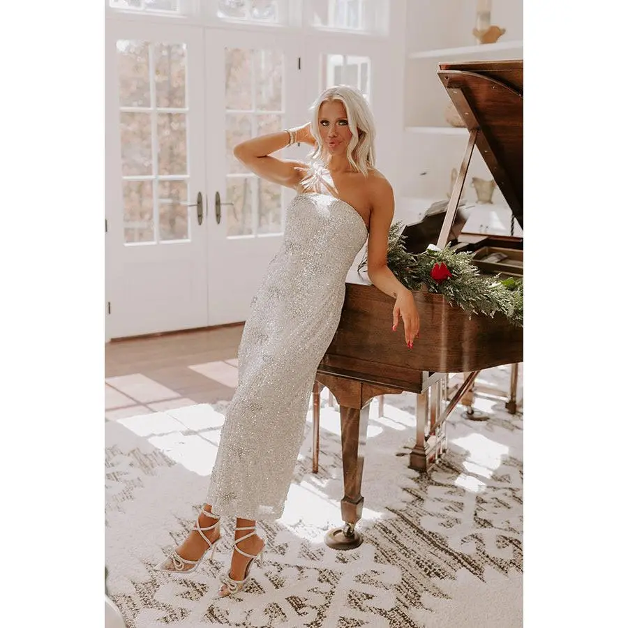 Coquette Crush Sequin Maxi Dress in Champagne