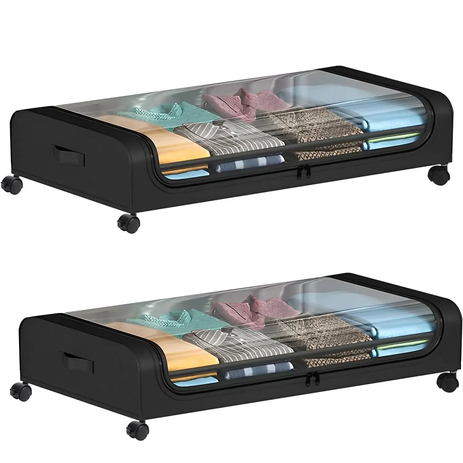 2-Pack Under Bed Storage Boxes with Wheels & Clear Lids - 40L Rolling Organizer Bins for Clothes, Shoes, Toys (Large Capacity)