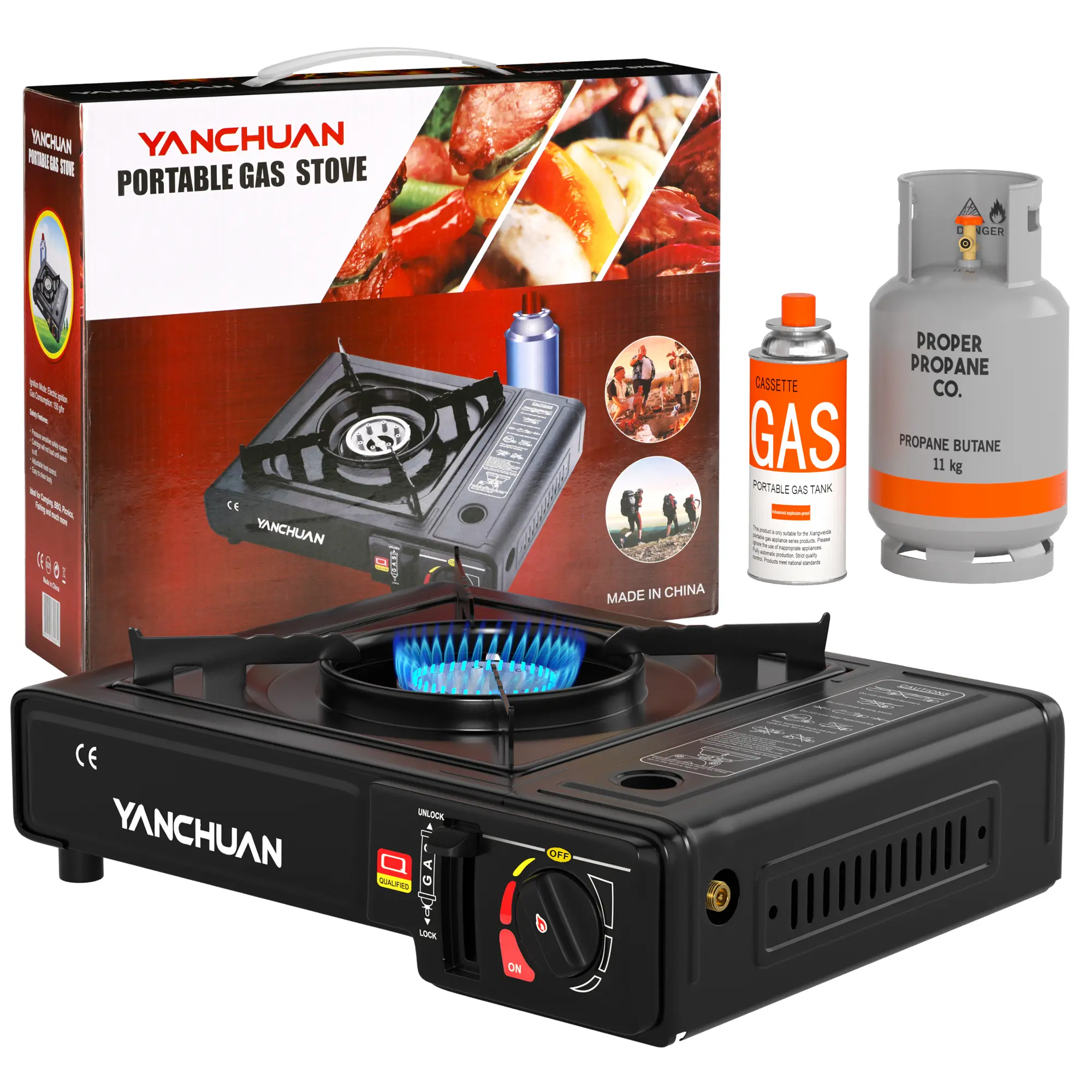 2900W Portable Outdoor Camping Stove,Butane/Liquefied Gas Tank Dual Fuel Tabletop Stove Burner Gas Stove,Outdoor Pinic Cooker,Cooking Gear