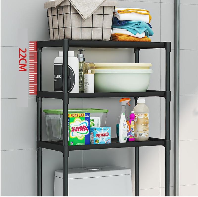 Over The Toilet Storage Cabinet, 3-Tier Metal Bathroom Organizer Shelf, Stable Freestanding Above Toilet Shelf for Bathroom, Laundry, Balcony, Space Saver(Black)