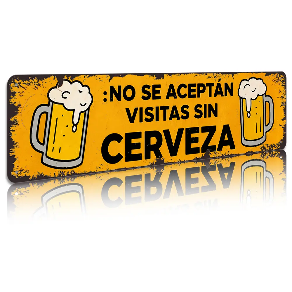 Vintage American Retro Aluminium Bar Sign - "No Se Aceptan Visitas Sin Cerveza" 2D Flat Decorative Wall Plaque, Home Decor for Bar, Man Cave, Bar Signs