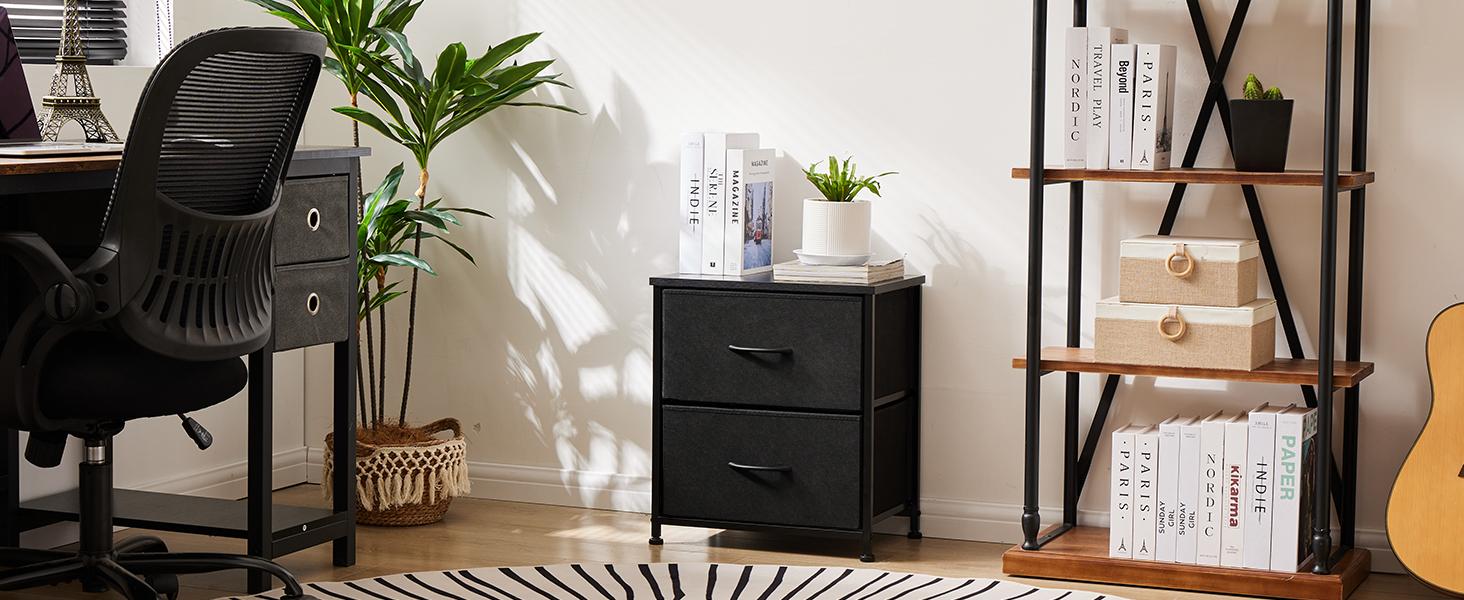 Nightstand with 2 Fabric Drawers, Small Dresser, Side Table, End Table, Bedside Table, Night Stands, Small Nightstand, Bedroom