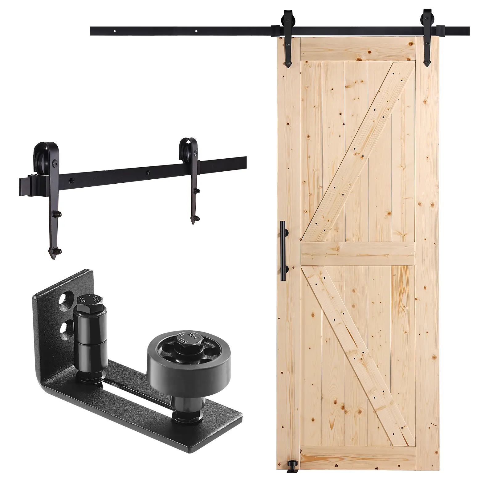 【Summerfinds】VEVOR Barn Door and Hardware Kit,30" x 84" Wood Sliding Barn DoorSmoothly and QuietlyBarn Door Kit with 8-in-1 Floor Guide and Door HandleSpruce Wood Panelled SlabEasy to Install