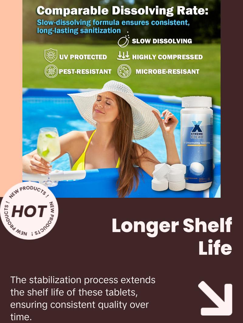 Xtremeclear 1" Stabilized Tablets Swimming Pool Spa Hot Tub, 1.5 Pounds pool supply hth  products Stabilized Swimming Pool Tablets