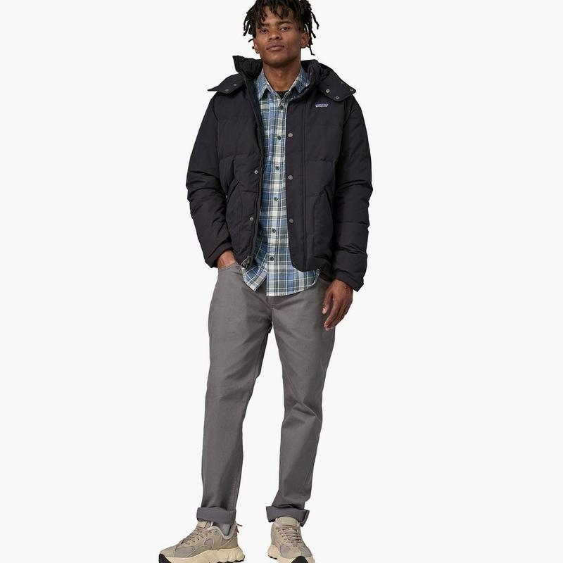 Patagonia Downdrift Jacket Men's - Black Hooded Puffer Coat with Adjustable Drawstring for Ultimate Warmth and Style NetPlus Recycled Nylon DWR Finish