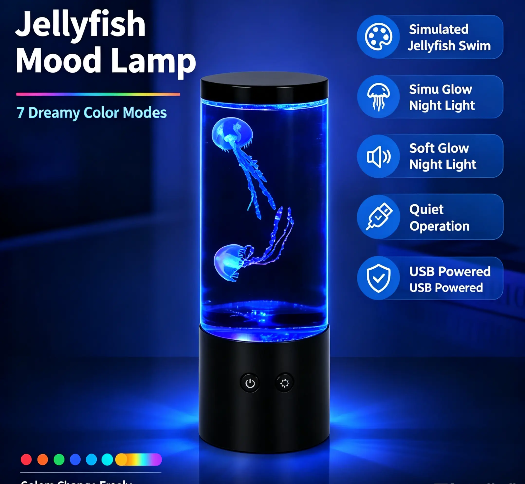 USB Jellyfish Lamp RGB Color Changing Night Light, Simulation Jellyfish Tank Atmosphere Light Bedroom Decor Ornament