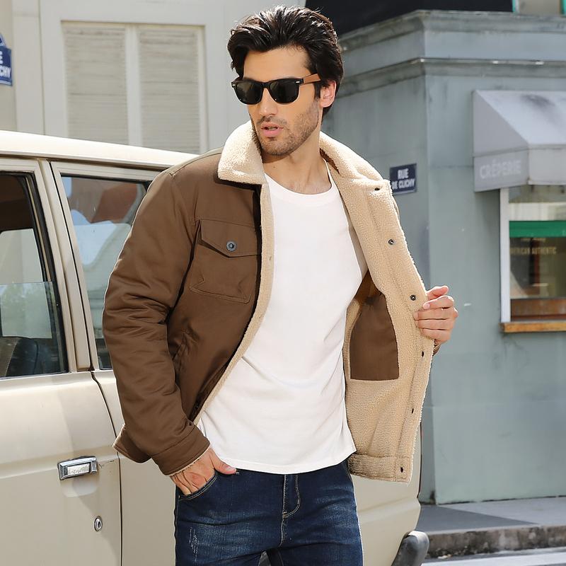 Men's Winter Jacket Sherpa Lined Jacket Warm Trucker Coat Multi Pocket Casual Collared Menswear Tops Cotton Fleece Long Sleeve FallFreshness Khaki Beige Jacket Outdoorfun