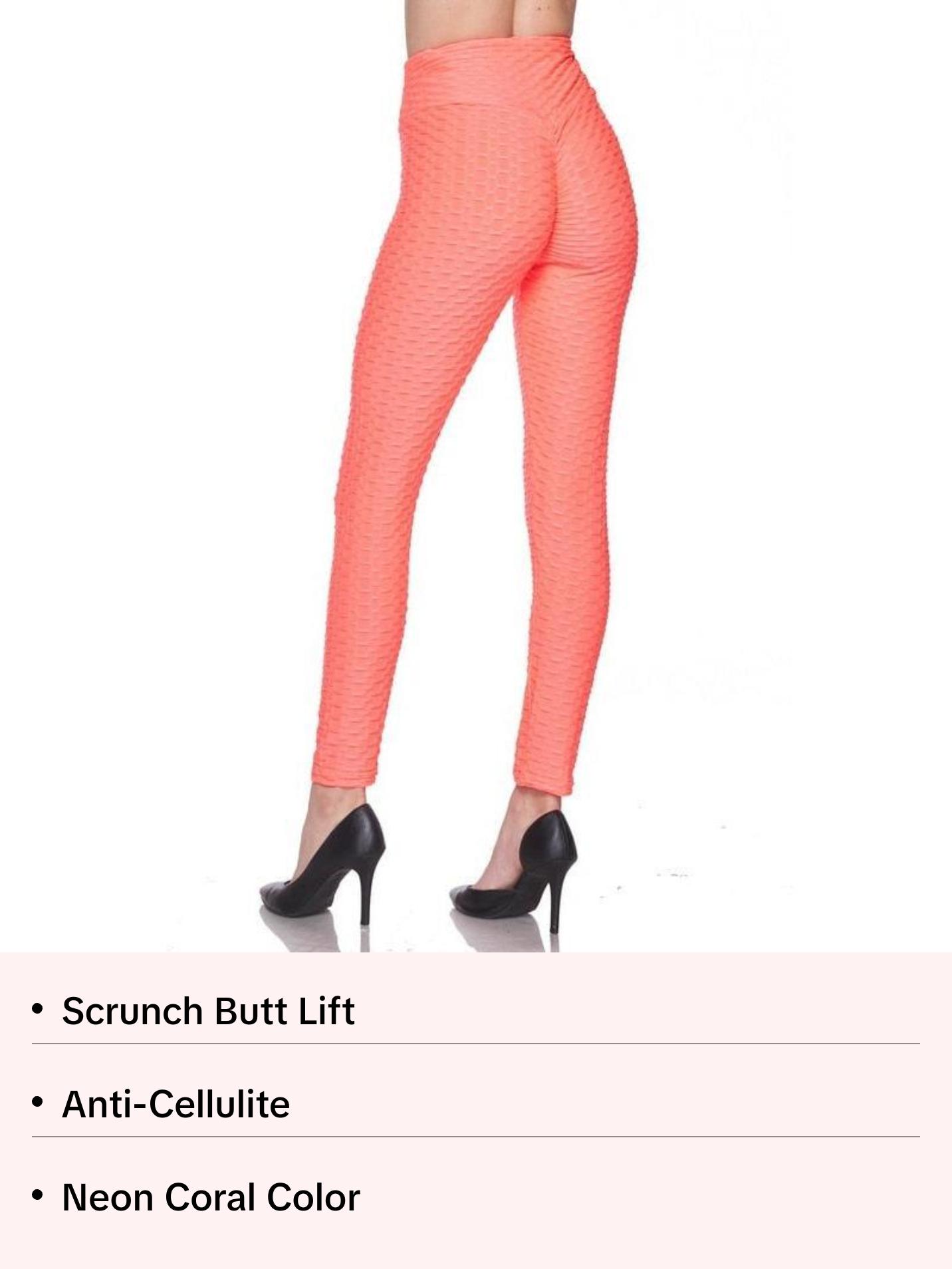 Kylie Scrunch Butt Anti Cellulite Honeycomb Texture Leggings Neon Coral