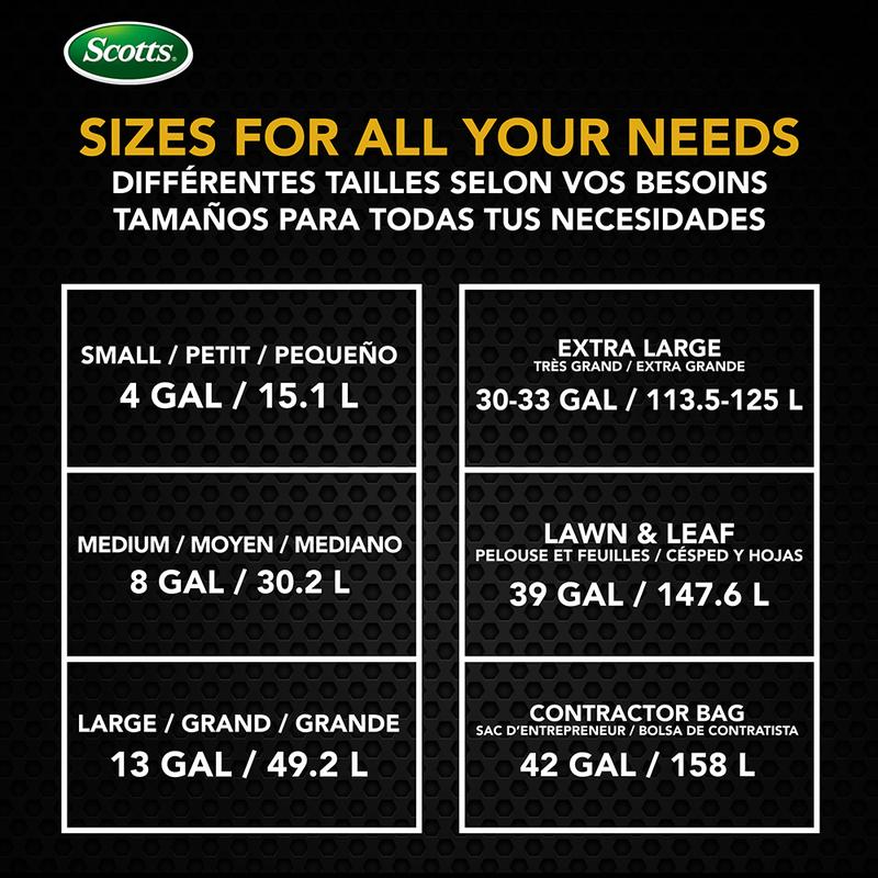 Scotts 39 Gallon 38 Bags Box Disposable Non-Rip Black Large Garbage Bags for Kitchen Cans Industrial Garden Home Commercial Multi-purpose Cleaning Supplies Durable Leak-proof Easy to Use