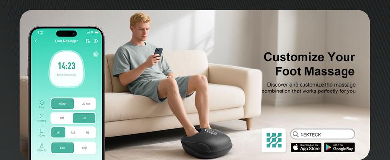 Nekteck Shiatsu Foot Massager with Heat, Foot Massager Machine for Plantar Fasciitis, Neuropathy Pain, Deep Kneading, Air Compression, Remote APP Control, Gifts for Her Him, Fits Up to 13"