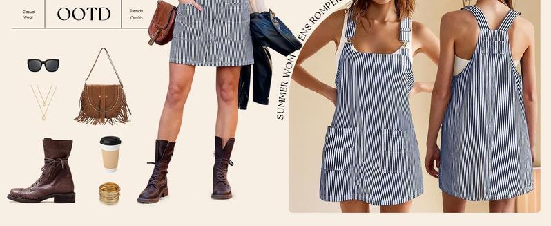 Imily Bela Womens Casual Striped Denim Dress Summer Pinafore Overalls Romper Adjustable Straps Jumper Dress with Pockets