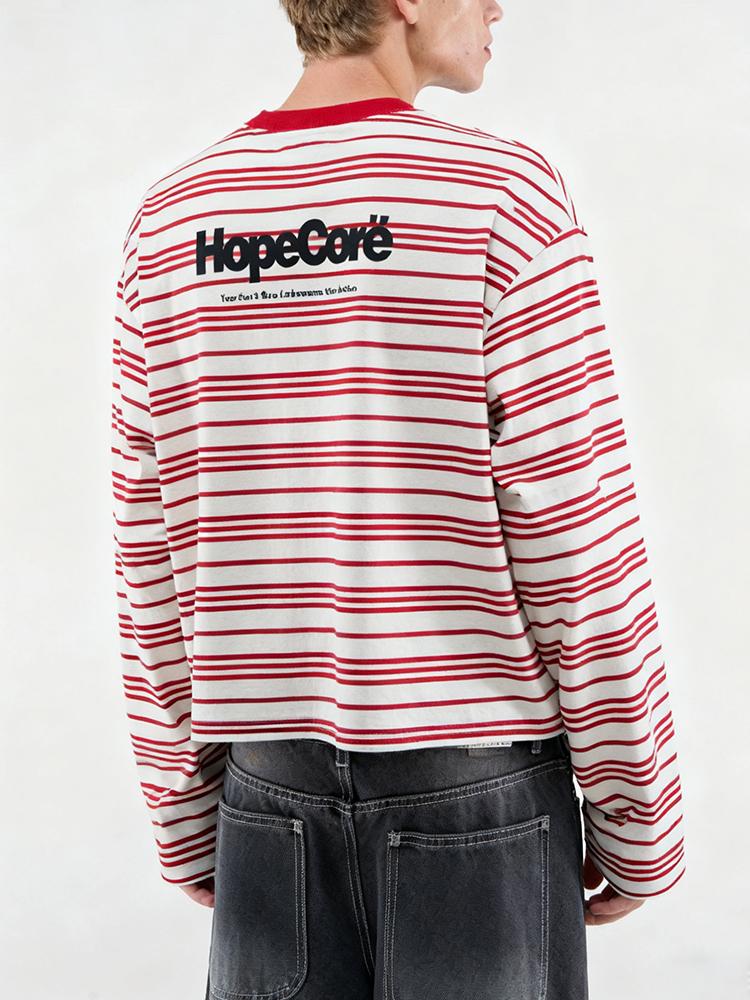FDR "HopeCore" Unisex Long-Sleeved Striped Shirt Loose Fit Contrast Striped Crew Neck Tops Casual Fall Fashion Versatile Comfortable Pullover Womenswear Menswear Y2K Trend Streetwear Christian Tee Stylish summerwins