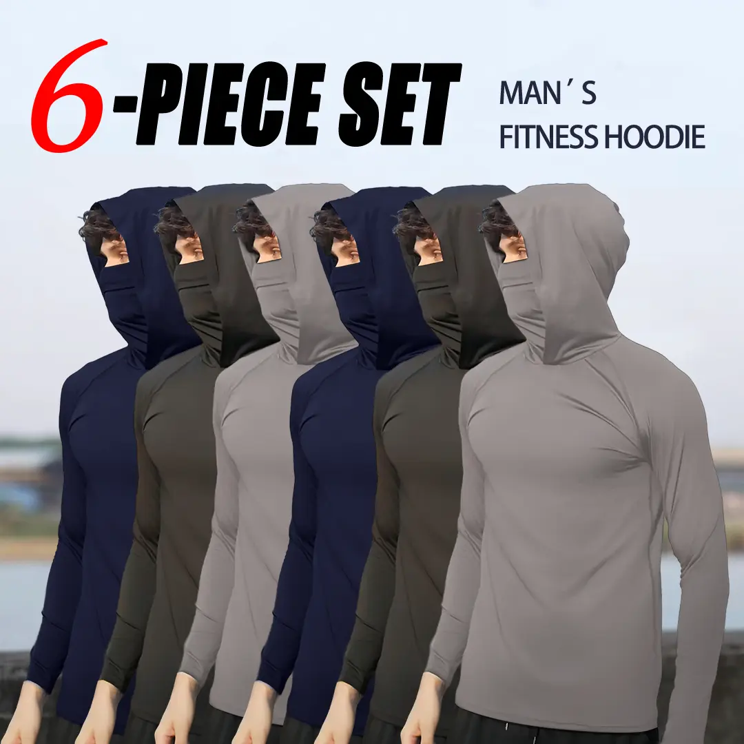 OKP 6-Piece Men's Casual Hoodie Pullovers Blue Black Light Gray Slim Fit Long Sleeve Lightweight UPF Sun Protection Soft Breathable Timeless Classic Versatile Machine Washable Comfort Multi-Occasion Wear Menswear Set  Stylish Tops