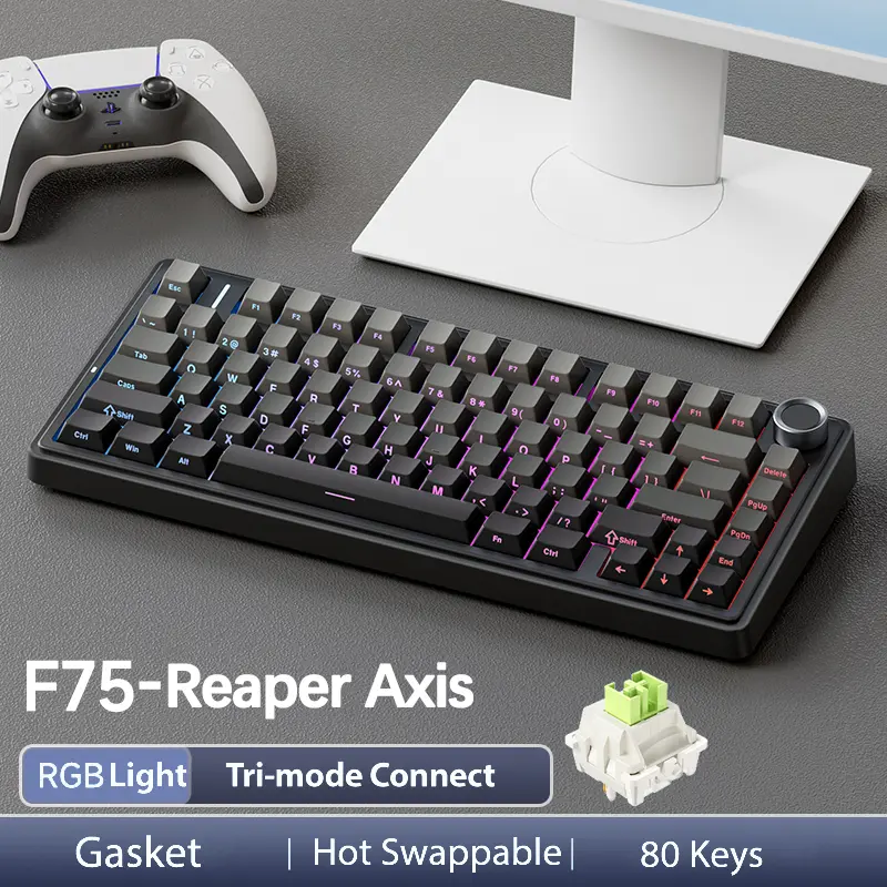 OFFICIAL AULA F75 Pro Wireless Mechanical Gaming Keyboard, 75% Hot-Swappable, USB Charging, RGB Backlight, PBT Side-Printed Keycaps, Multimedia Scroll Wheel, Creamy Keyboards PC accessories TikTokShopfalldealsforyou,back to school,back to school shopping