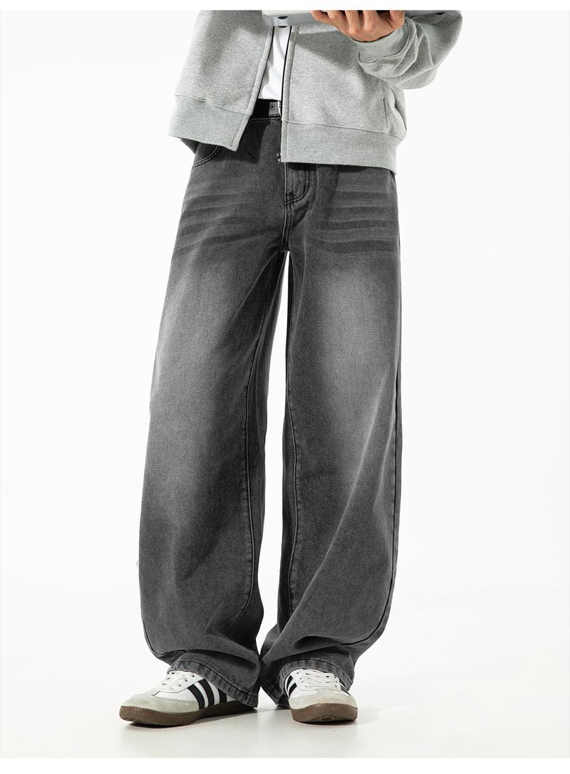 Men's Vintage Oversized Jeans for Fall, Washed Distressed Trendy Brand Loose Straight Leg Pants, Unisex Street Style Minimalist Versatile Fashion Floor-Length Jeans, Men's Denim Pants, Youthful Popular Student Pants, Soft Comfortable Fabric, Suitable for