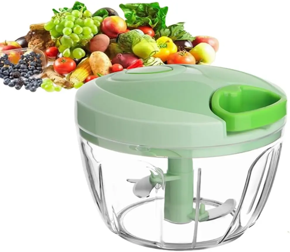 Manual Kitchen Chopper Slicer - Stainless Steel Compact Hand-Crank Detachable Rotating Blade Removable Head Mini Food Processor & Chopper with Container, for Salad, Garlic, Nut, Detachable Blades Mini Food Processors & Choppers