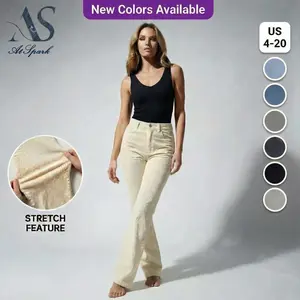 AtSpark Women's High Waisted Flare Corduroy Pants Retro Stretchy Corduroy Available Inclusive Fit & Flare Sizes 02-12 - Womenswear