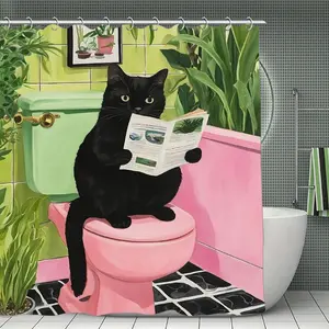 Funny Cat Shower Curtain Cute Fun Black Cats Shower Curtains for Bathroom Kitten Waterproof Fabric Bath Curtain Decor 72 X 72 Inches