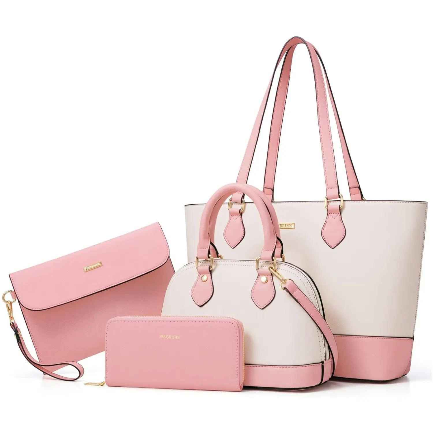 Women's 4-Piece Durable Faux Leather Bag Set - Tote, Crossbody, Satchel, Wallet with Shoulder Strap, Everyday Purse, Work Bags, Casual Accessories, Ideal Gifts for Girlfriend & Mom Birthday Gifts, Tote Bags tiktokshopbacktoschool