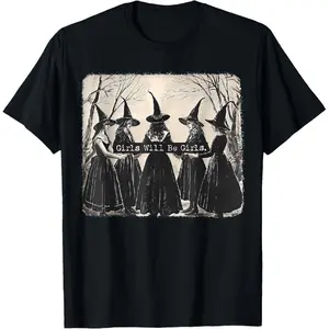 [100% Cotton Printing] Girl Will Be Girl Witch Halloween T-Shirt