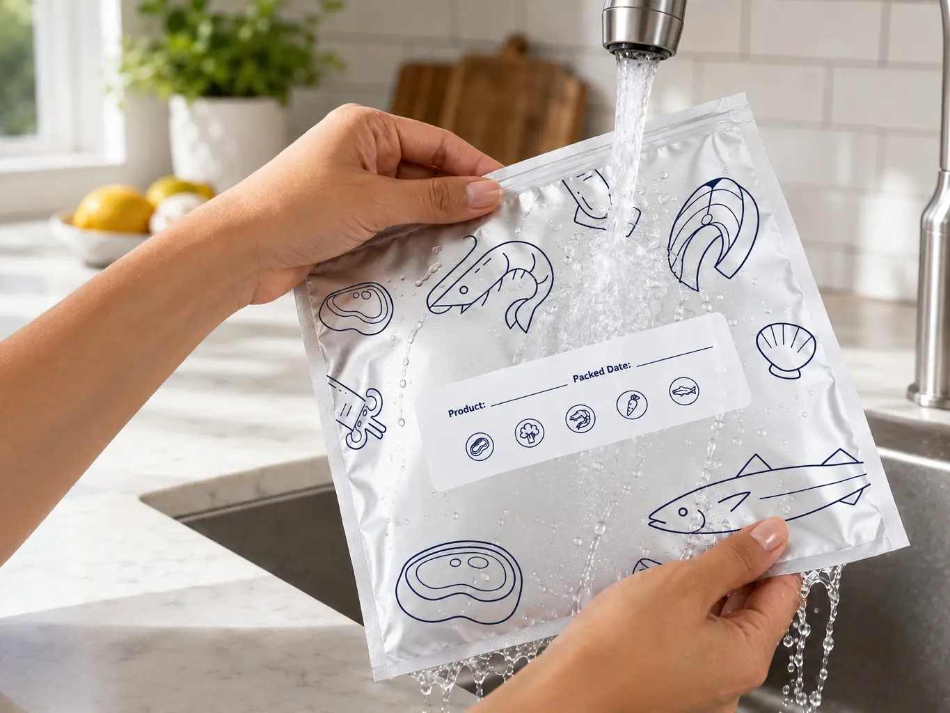30PCS Reusable Aluminum Foil Food Storage Bags with Slide Zipper, Stand-Up Freezer Pouches with Writable Labels for Meat, Seafood, Fruits, Vegetables and Leftovers