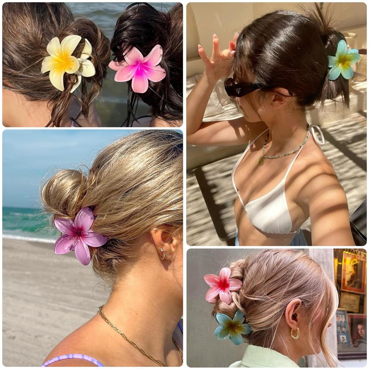 6 Pack Flower Hair Clips for Women Hawaiian Flower Clips Plumeria Claw Clips for Thin Hair Preppy Claw Clip for Thick Hair Hibiscus Hair Accessories for Girls