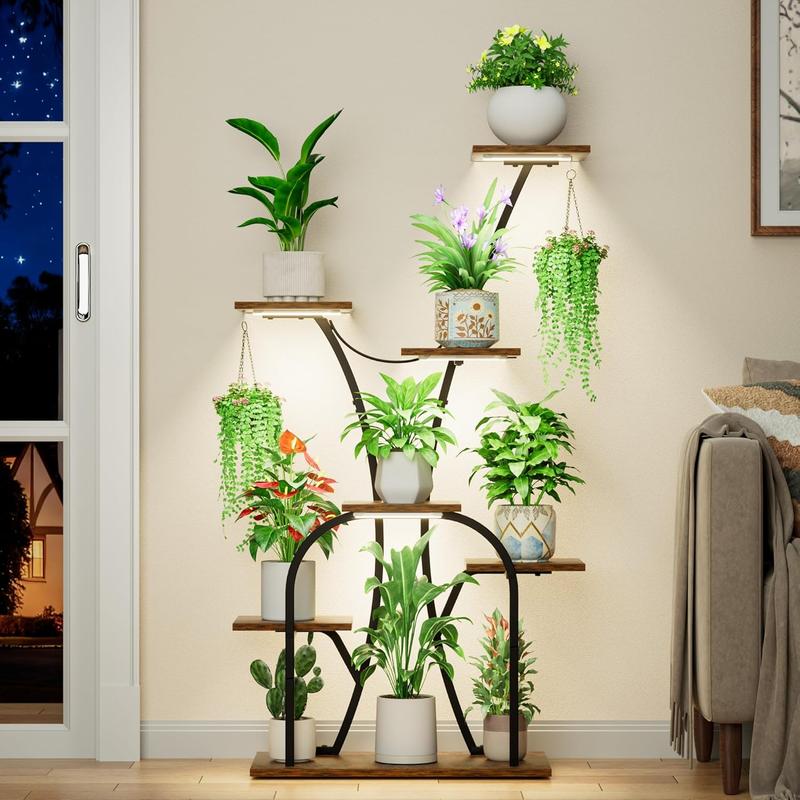 POZILAN Plant Stand Indoor with Grow Lights, 7 Tiered Plant Shelf Indoor, 50'' Corner Plant Stands for Indoor Plants, Metal Plant Display Shelves Lighted Flower Holder, Plant Rack for Living Room