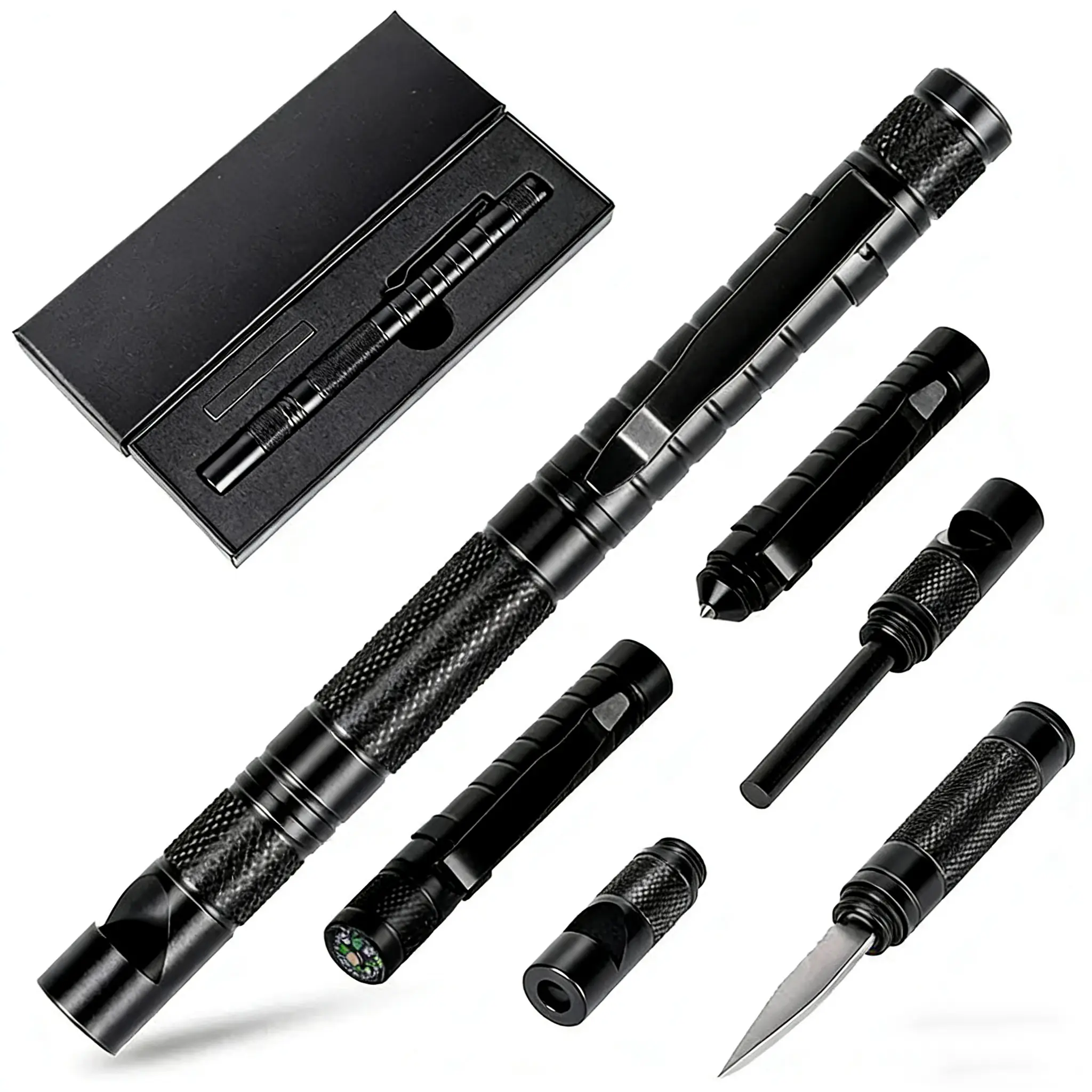 5-in-1 Tactical Ballpen Set Gift Box, Self-Defense Multitool with Pen Caps, EDC Gear Ballpoint Pen for Men's Gift Ideas, Father's Day Stocking Stuffer
